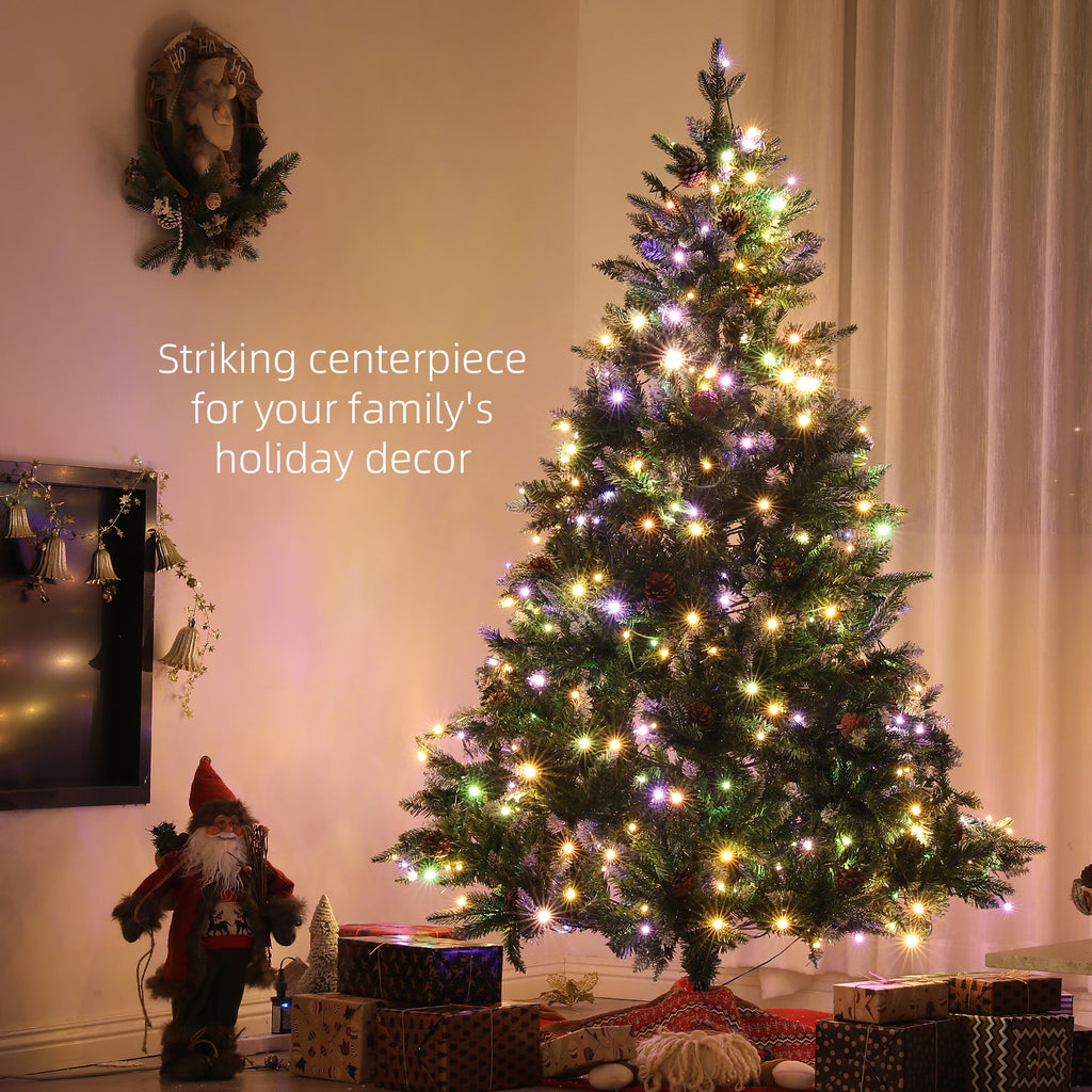 HOMCOM 6ft Prelit Artificial Christmas Tree with Dual Colour LED Light and 1078 Tips, Metal Base, Realistic Hinged Xmas Tree in Green-2