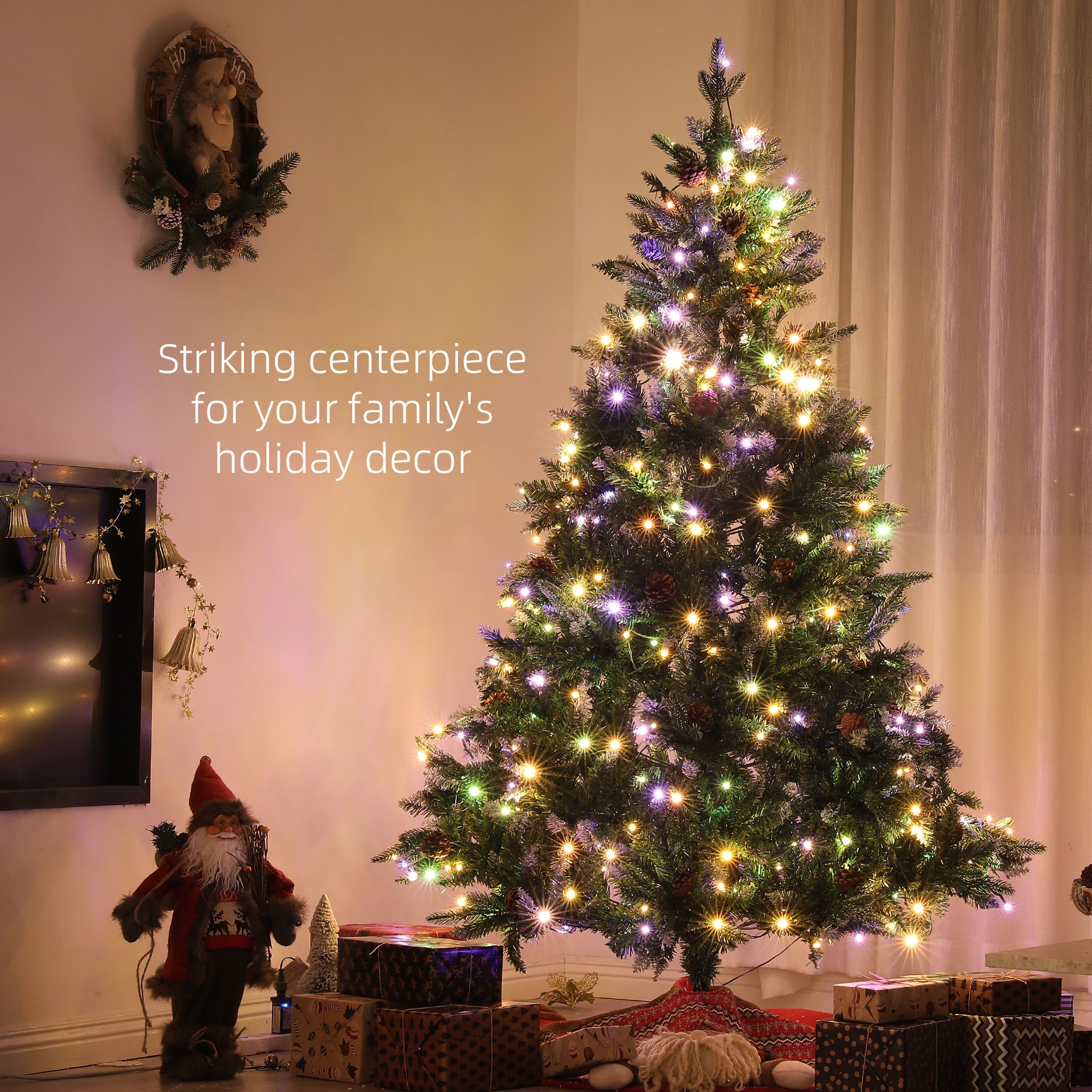 HOMCOM 6ft Prelit Artificial Christmas Tree with Dual Colour LED Light and 1078 Tips, Metal Base, Realistic Hinged Xmas Tree in Green-2