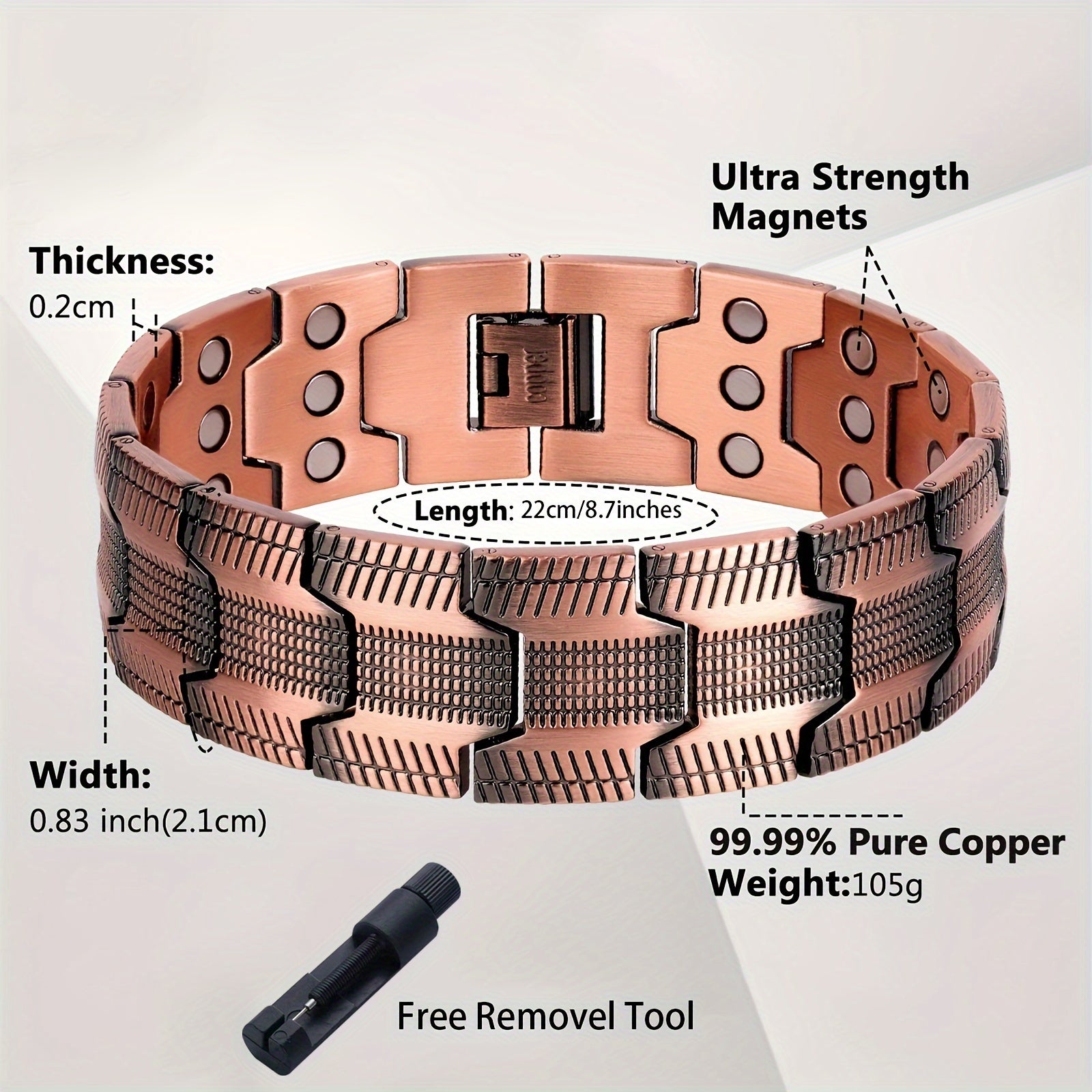 NNETM 3X Strong Copper Magnetic Bracelet for Men  – Pure 99.9% Solid Copper-2
