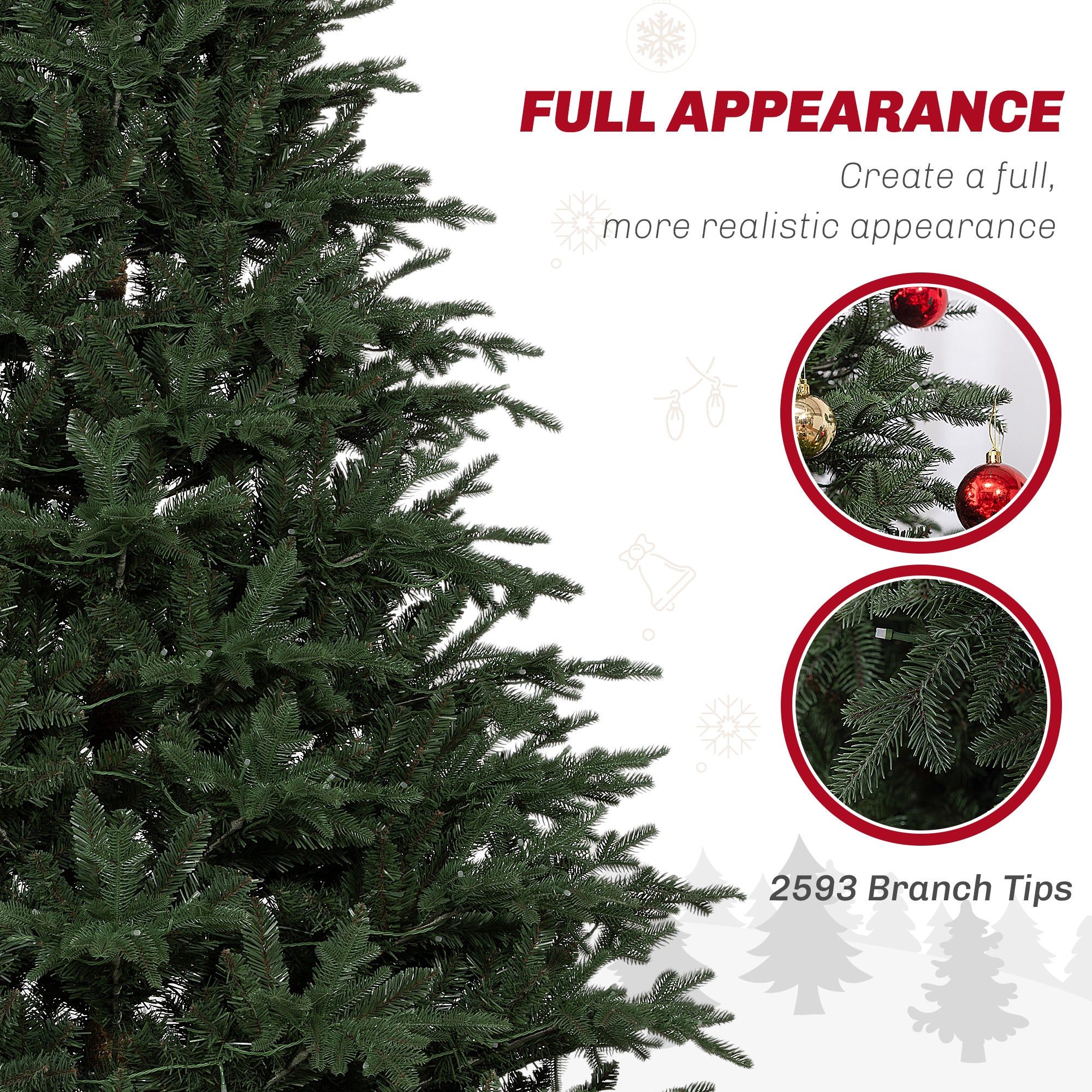 HOMCOM 2.1m/7ft Artificial Christmas Tree with 400 Multicoloured LED Lights, 8 Modes and Remote, Hinged Pre Lit Xmas Tree with Metal Stand for Party Decoration, Green-4