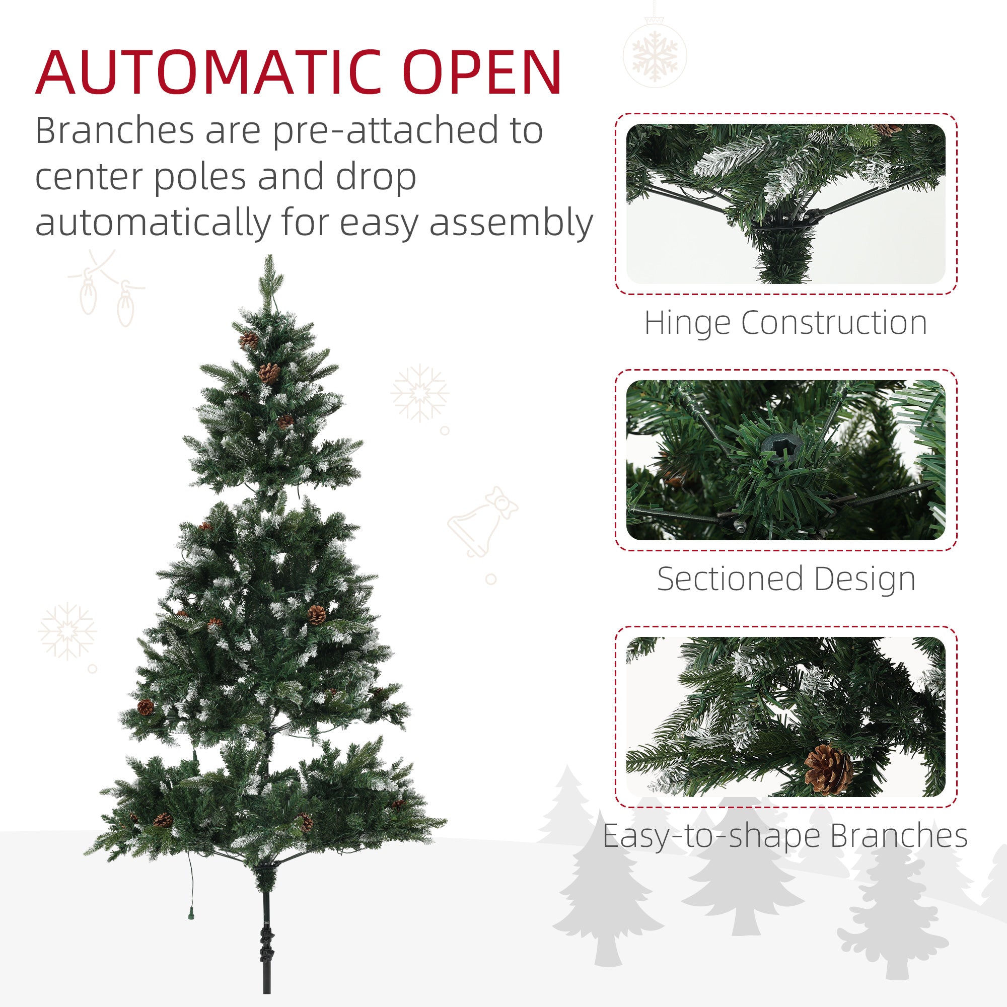 HOMCOM 6ft Prelit Artificial Christmas Tree with Dual Colour LED Light and 1078 Tips, Metal Base, Realistic Hinged Xmas Tree in Green-6