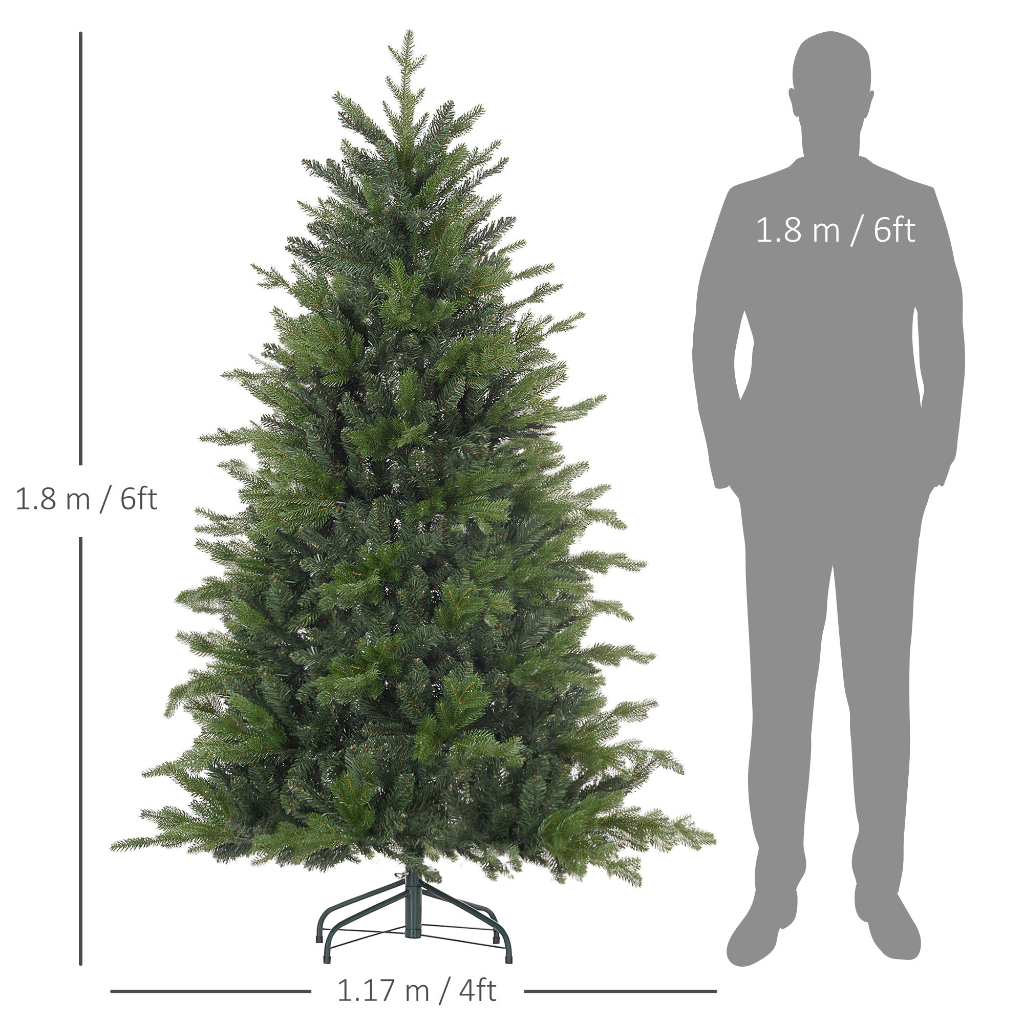HOMCOM 6ft Artificial Christmas Tree with 1821 Tips, Metal Base, Realistic Hinged Xmas Tree for Home Office, Green-1