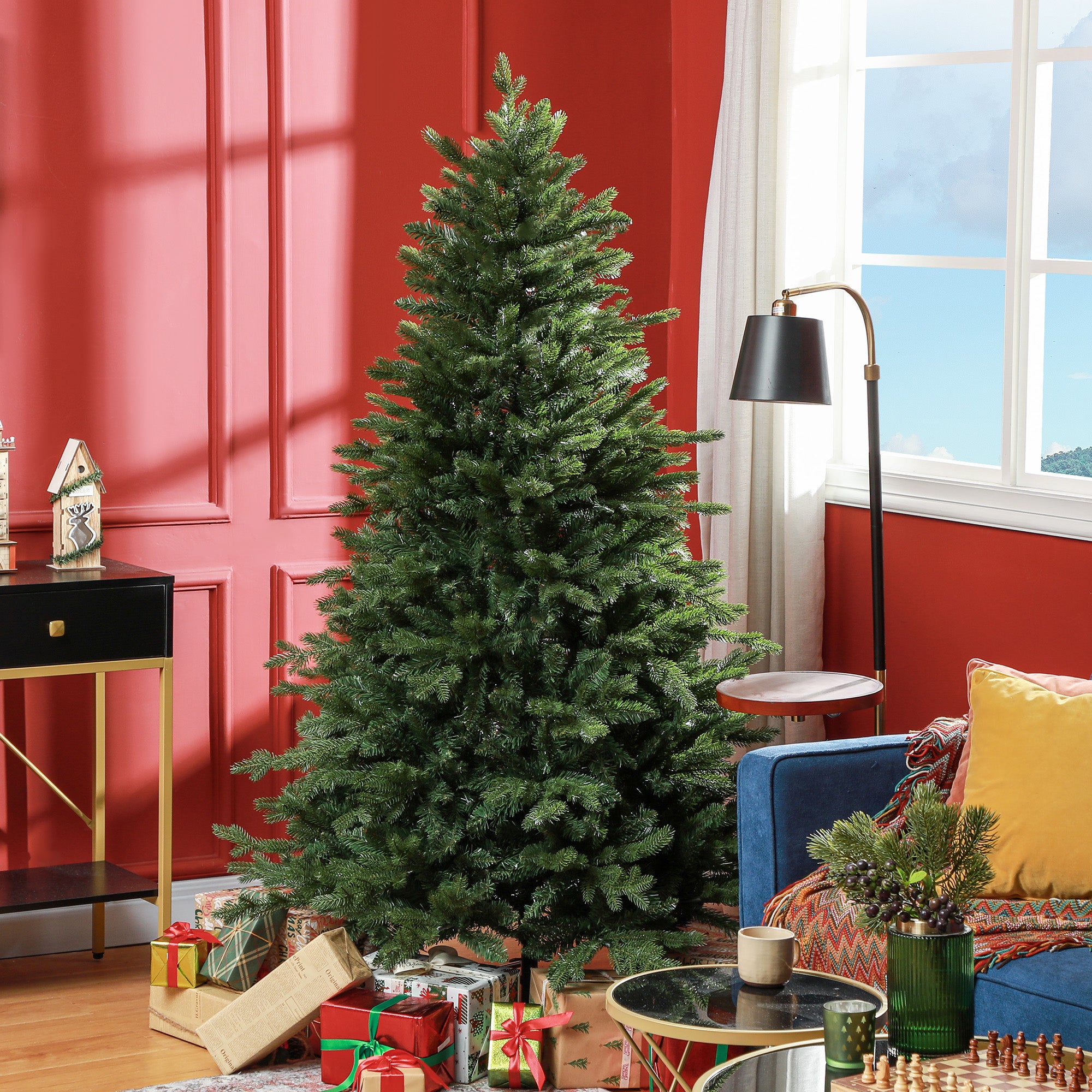 HOMCOM 6ft Artificial Christmas Tree with 1821 Tips, Metal Base, Realistic Hinged Xmas Tree for Home Office, Green-8