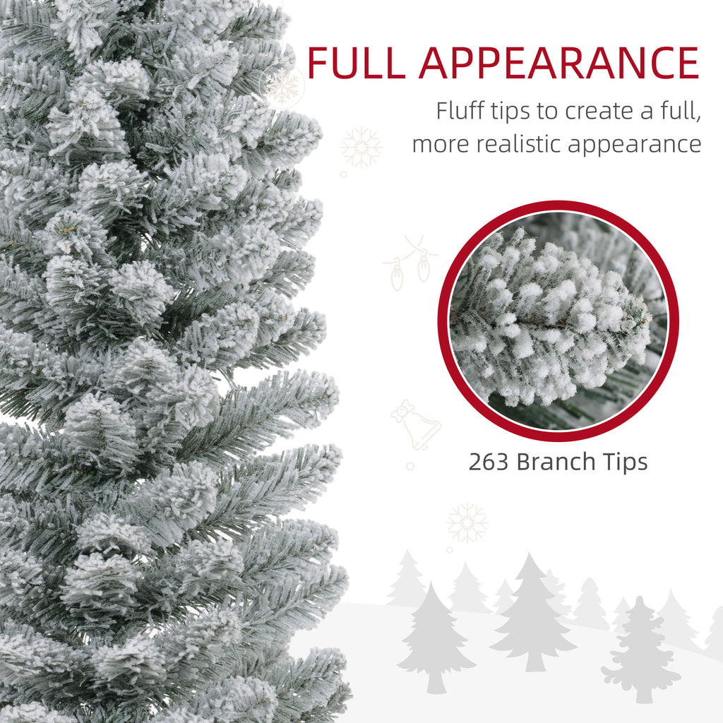 HOMCOM 5ft Artificial Pencil Christmas Tree with 263 Snow Flocked Tips, Metal Base, Realistic Xmas Tree-3
