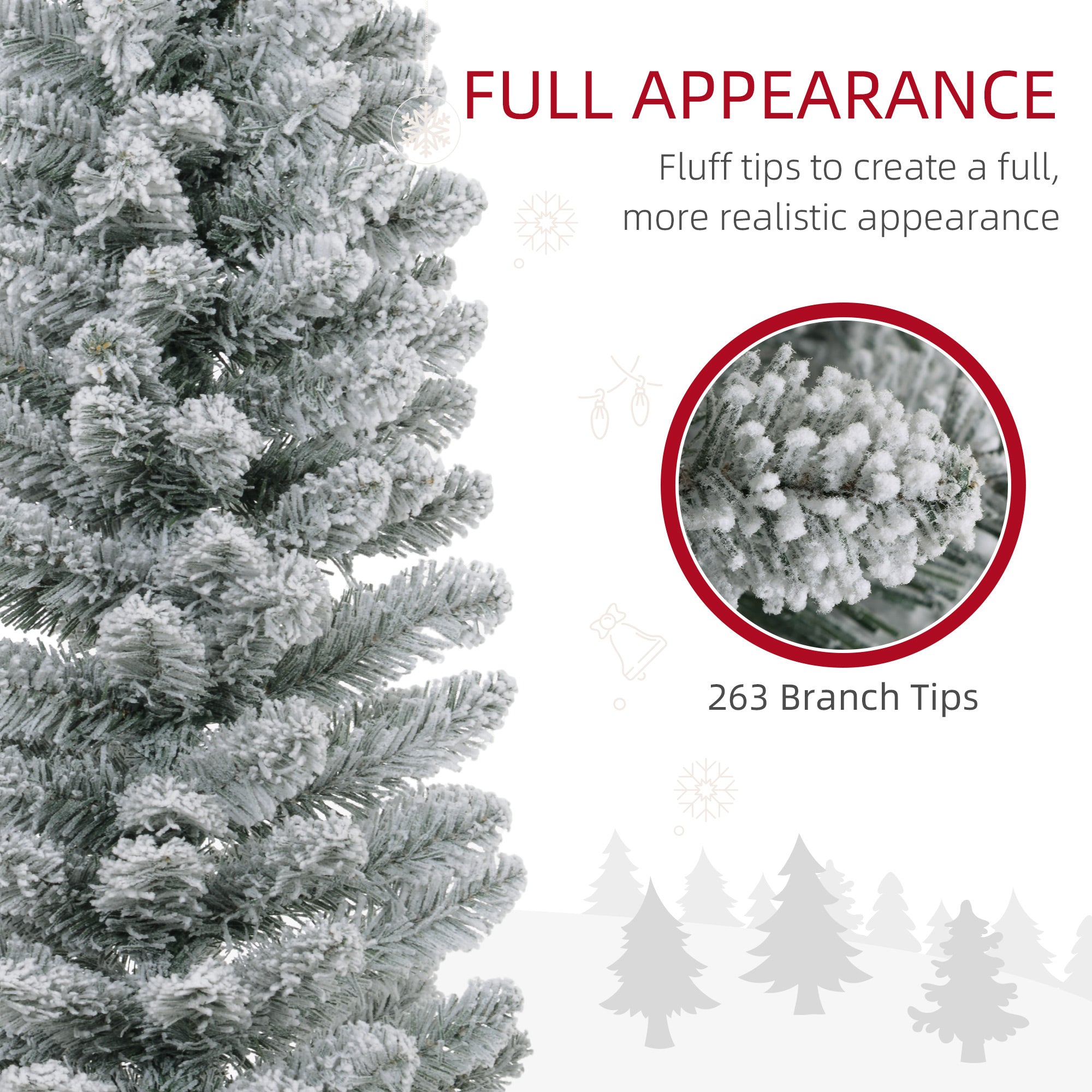 HOMCOM 5ft Artificial Pencil Christmas Tree with 263 Snow Flocked Tips, Metal Base, Realistic Xmas Tree-3