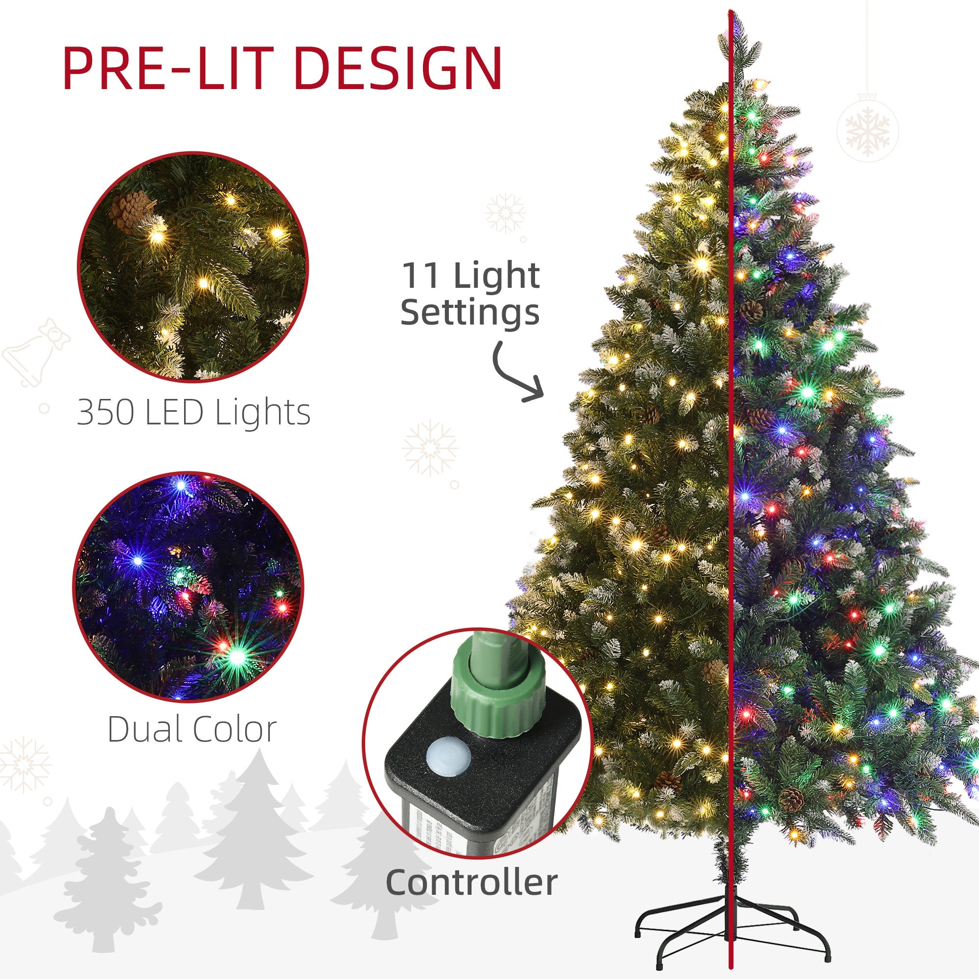 HOMCOM 6ft Prelit Artificial Christmas Tree with Dual Colour LED Light and 1078 Tips, Metal Base, Realistic Hinged Xmas Tree in Green-3