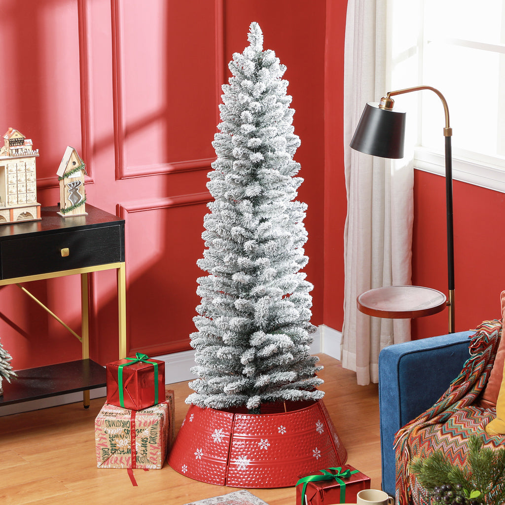 HOMCOM 5ft Artificial Pencil Christmas Tree with 263 Snow Flocked Tips, Metal Base, Realistic Xmas Tree-8