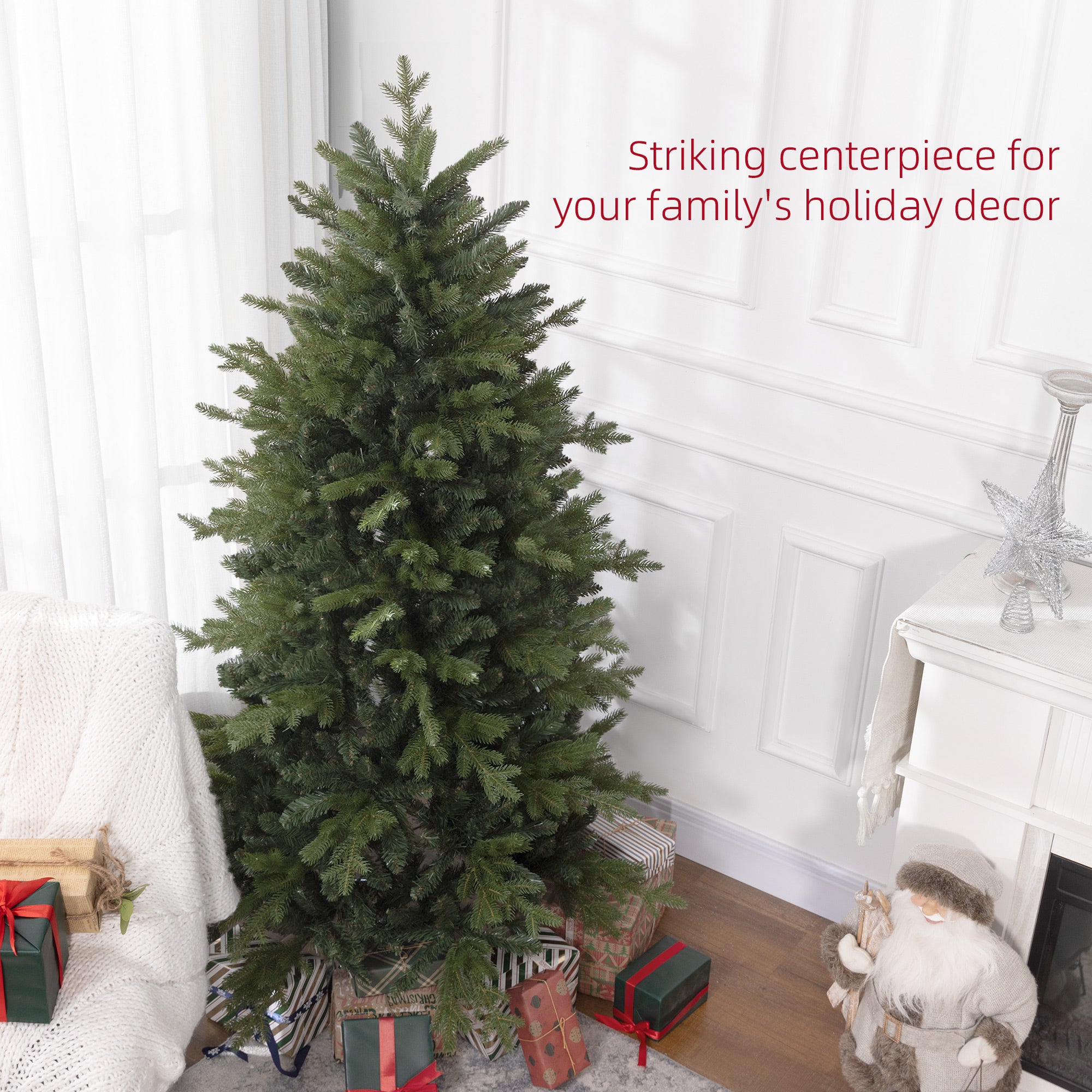 HOMCOM 6ft Artificial Christmas Tree with 1821 Tips, Metal Base, Realistic Hinged Xmas Tree for Home Office, Green-2