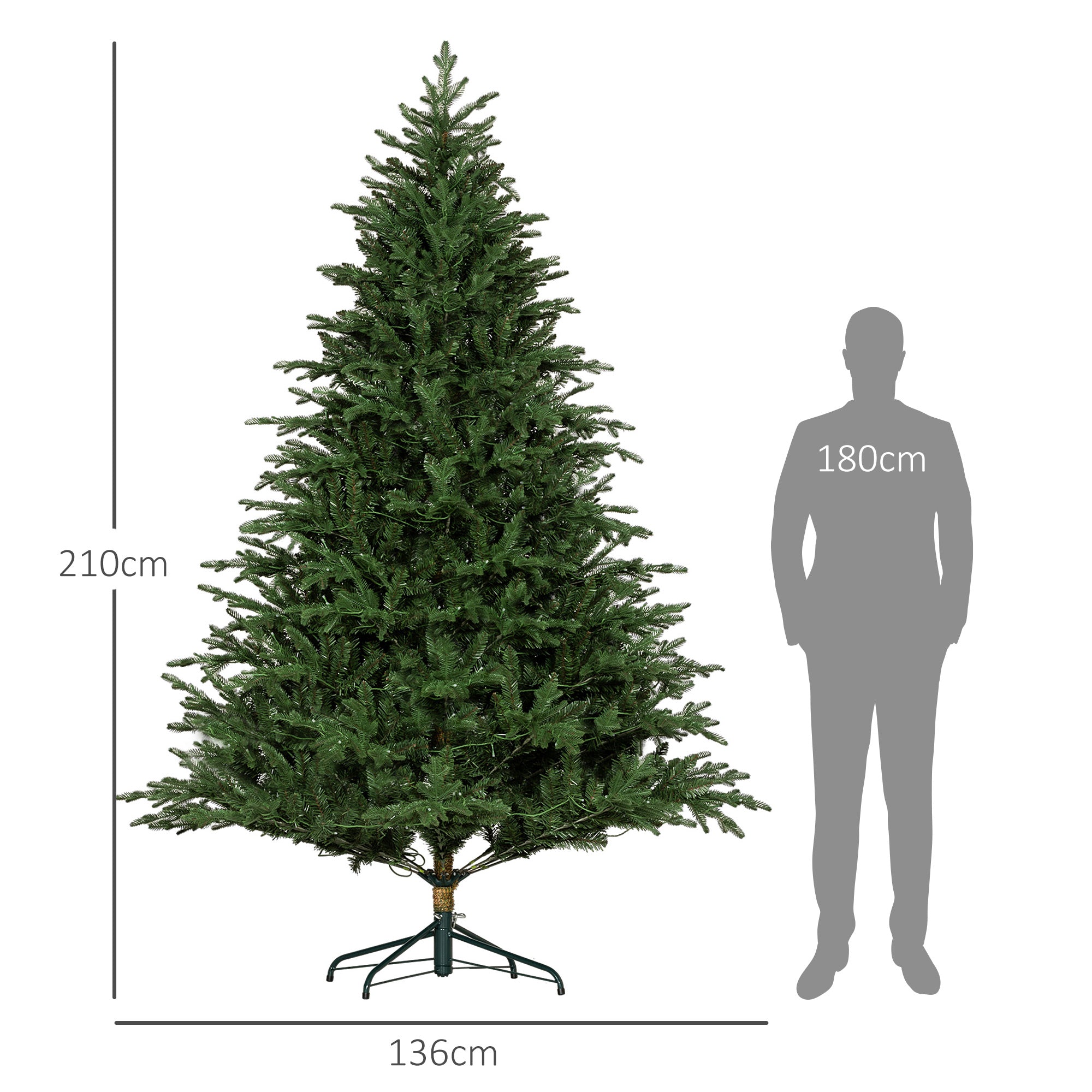 HOMCOM 2.1m/7ft Artificial Christmas Tree with 400 Multicoloured LED Lights, 8 Modes and Remote, Hinged Pre Lit Xmas Tree with Metal Stand for Party Decoration, Green-1