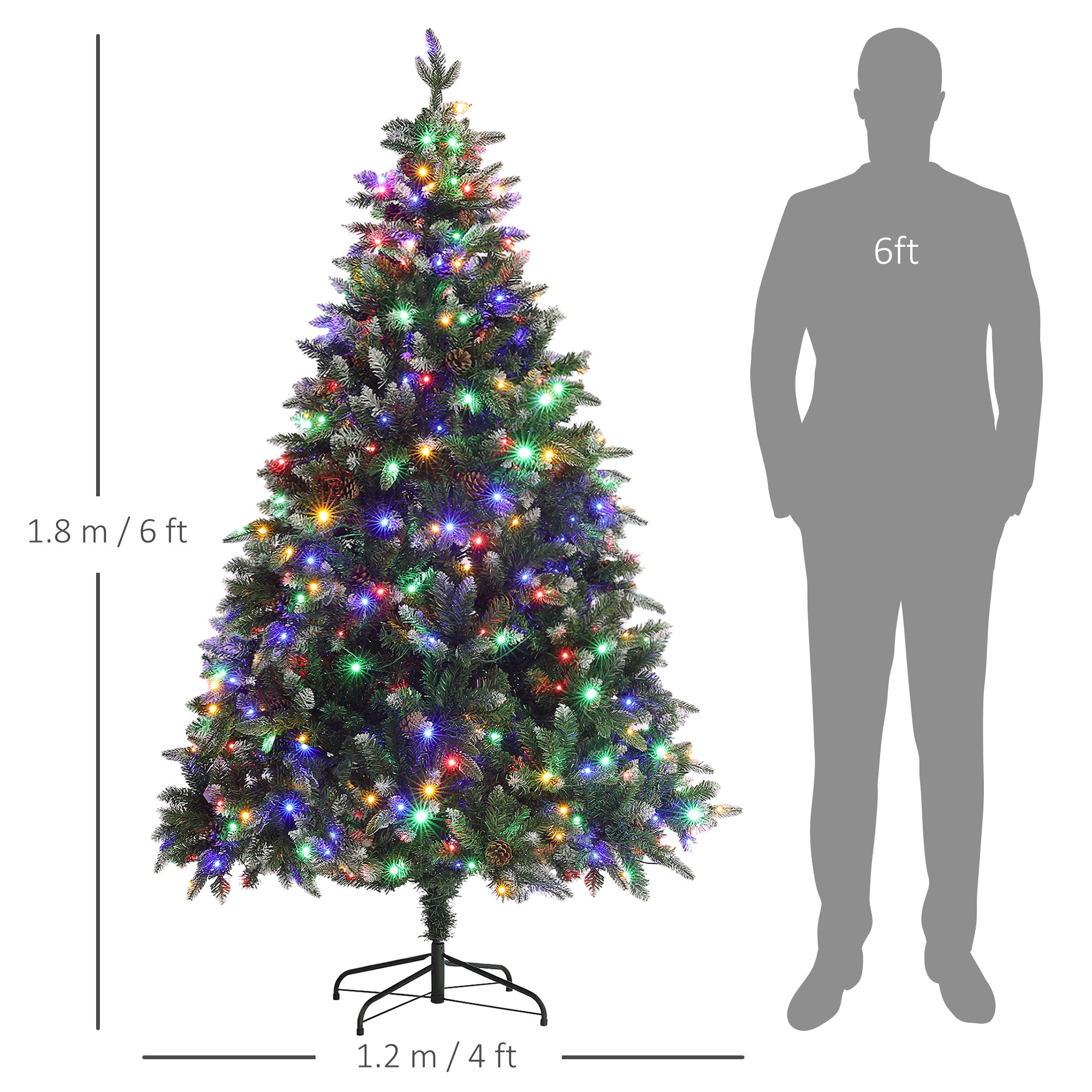 HOMCOM 6ft Prelit Artificial Christmas Tree with Dual Colour LED Light and 1078 Tips, Metal Base, Realistic Hinged Xmas Tree in Green-1