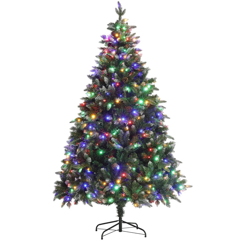 HOMCOM 6ft Prelit Artificial Christmas Tree with Dual Colour LED Light and 1078 Tips, Metal Base, Realistic Hinged Xmas Tree in Green-0