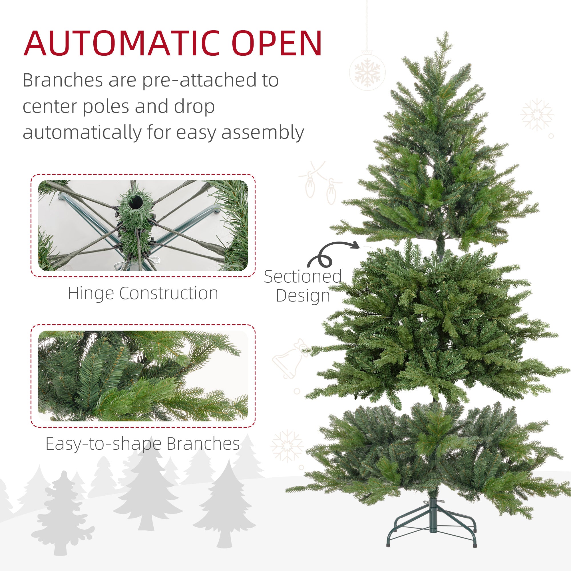 HOMCOM 6ft Artificial Christmas Tree with 1821 Tips, Metal Base, Realistic Hinged Xmas Tree for Home Office, Green-4