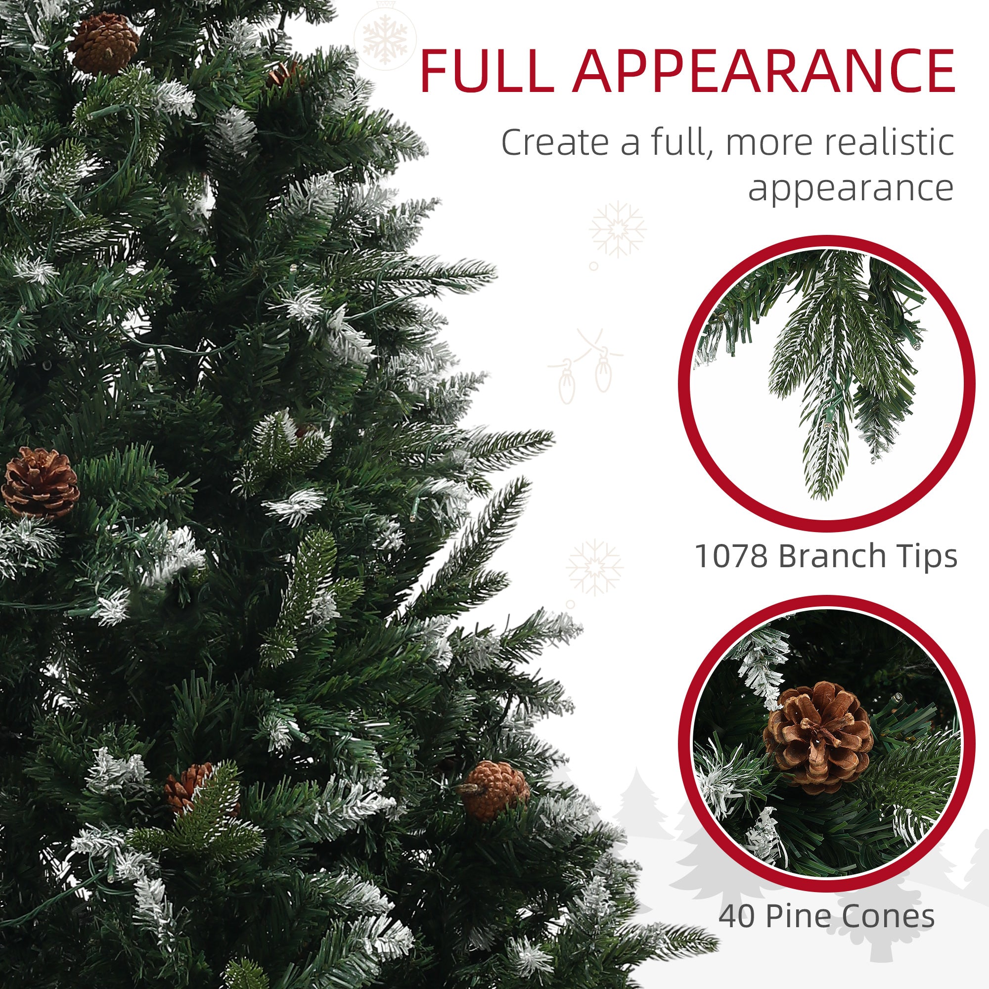 HOMCOM 6ft Prelit Artificial Christmas Tree with Dual Colour LED Light and 1078 Tips, Metal Base, Realistic Hinged Xmas Tree in Green-5