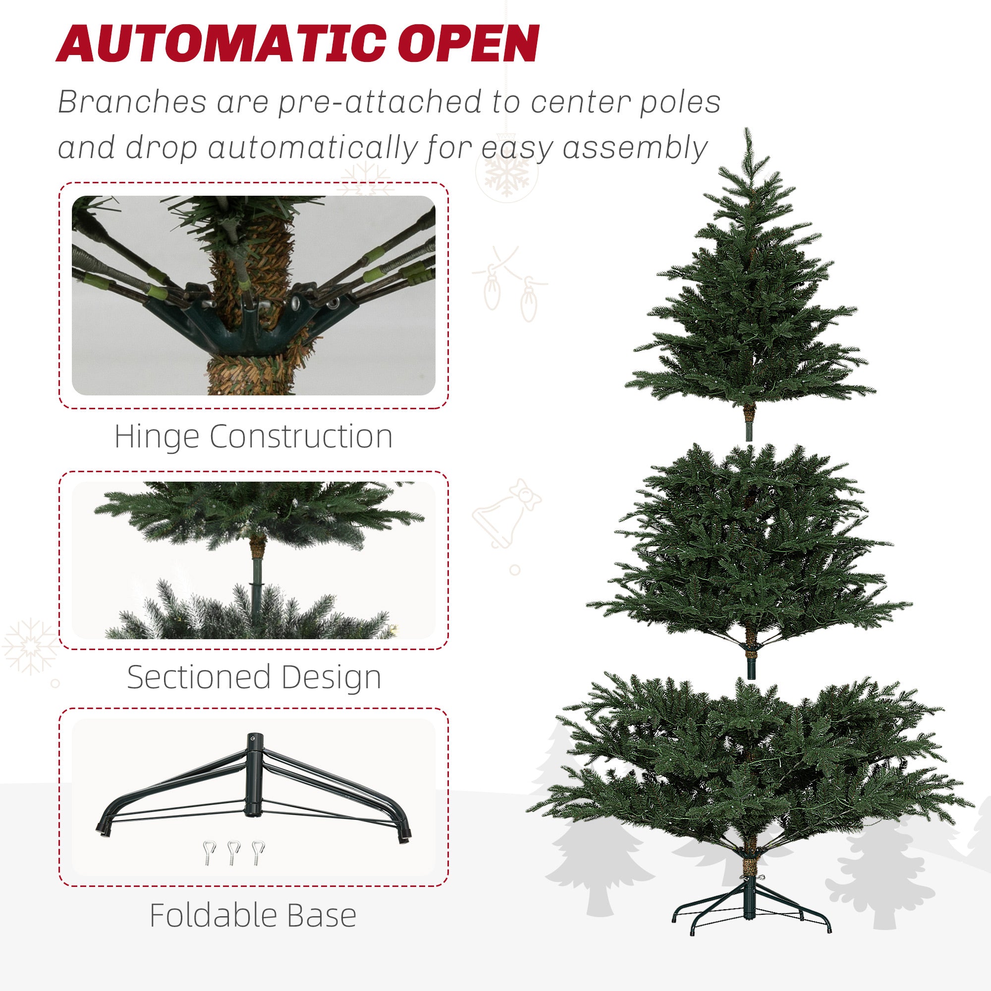 HOMCOM 2.1m/7ft Artificial Christmas Tree with 400 Multicoloured LED Lights, 8 Modes and Remote, Hinged Pre Lit Xmas Tree with Metal Stand for Party Decoration, Green-5