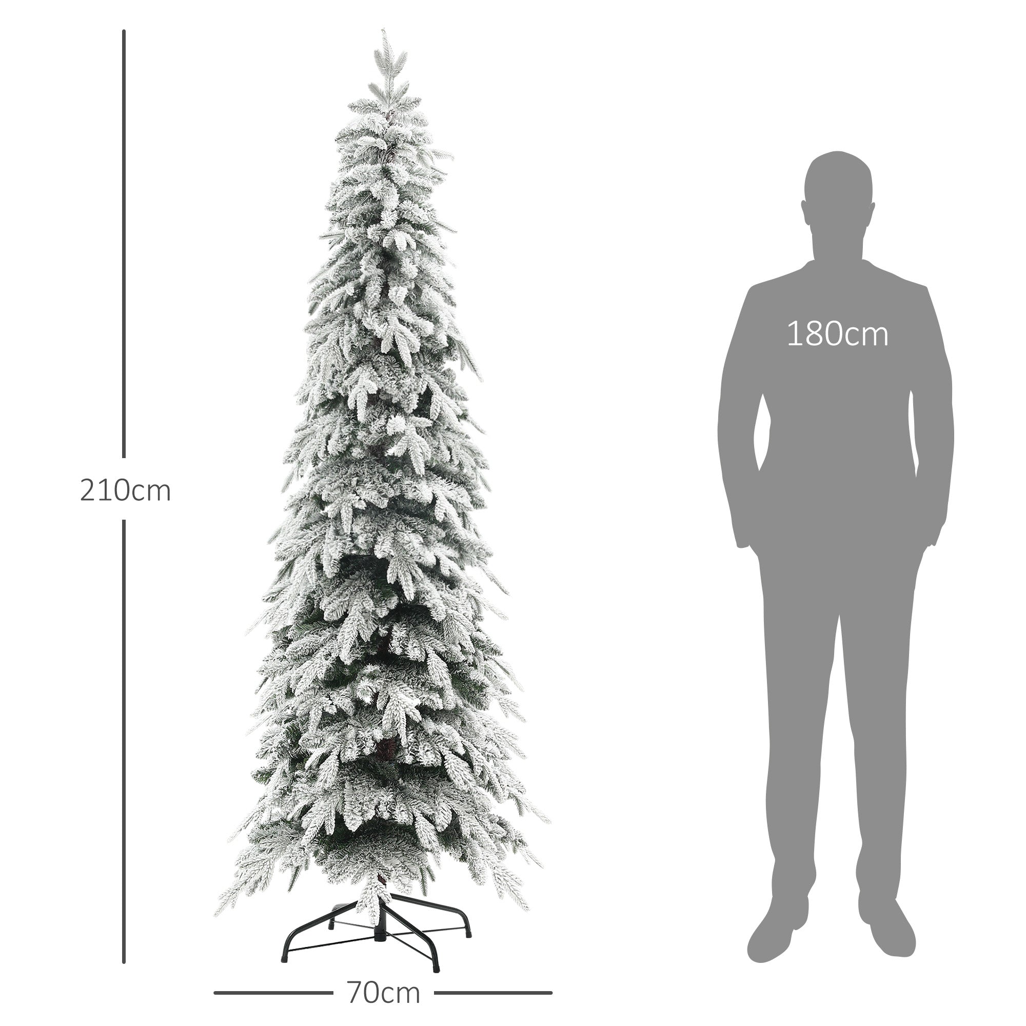 7ft Pencil Artificial Christmas Tree, Snow Flocked Xmas Tree with Downswept Branches and 800 Tips, Auto Open, Steel Base, Green by HOMCOM-1
