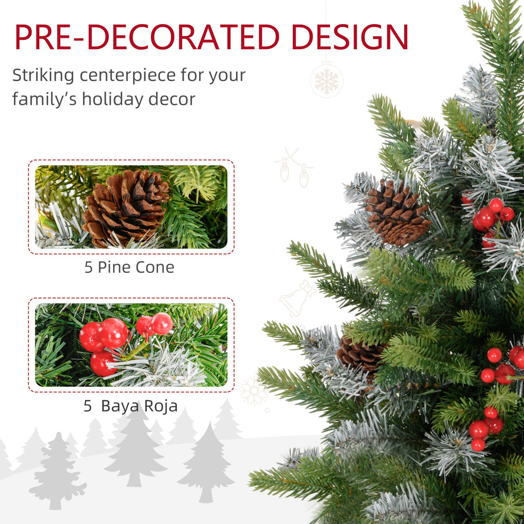 HOMCOM 2 Pieces 2ft Prelit Artificial Christmas Tree with LED Light and 141 Tips, Concrete Base, Tabletop Xmas Tree with Pine Cones and Red Berries in Green-3