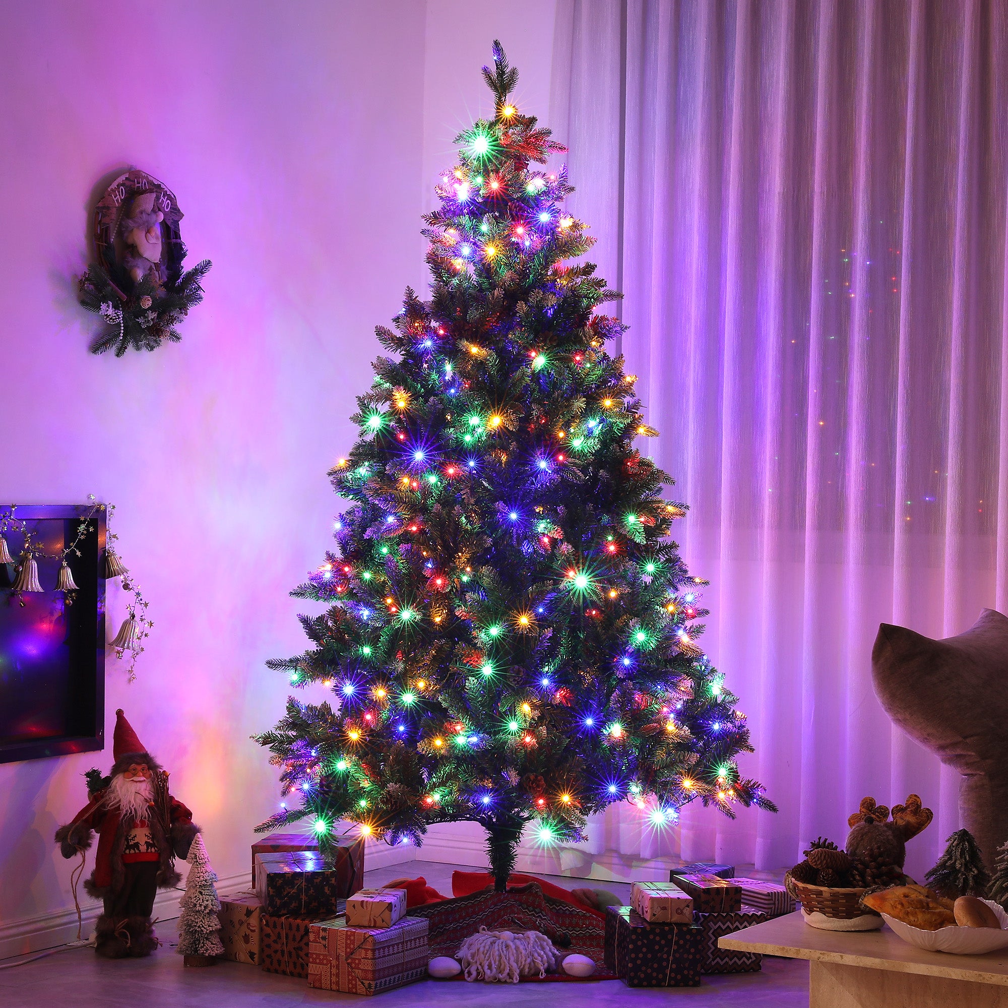 HOMCOM 6ft Prelit Artificial Christmas Tree with Dual Colour LED Light and 1078 Tips, Metal Base, Realistic Hinged Xmas Tree in Green-8