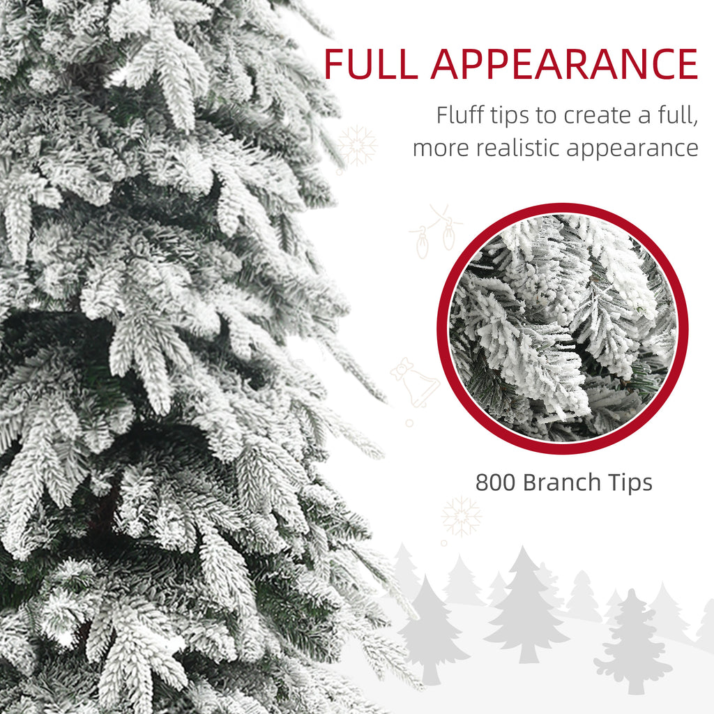7ft Pencil Artificial Christmas Tree, Snow Flocked Xmas Tree with Downswept Branches and 800 Tips, Auto Open, Steel Base, Green by HOMCOM-3
