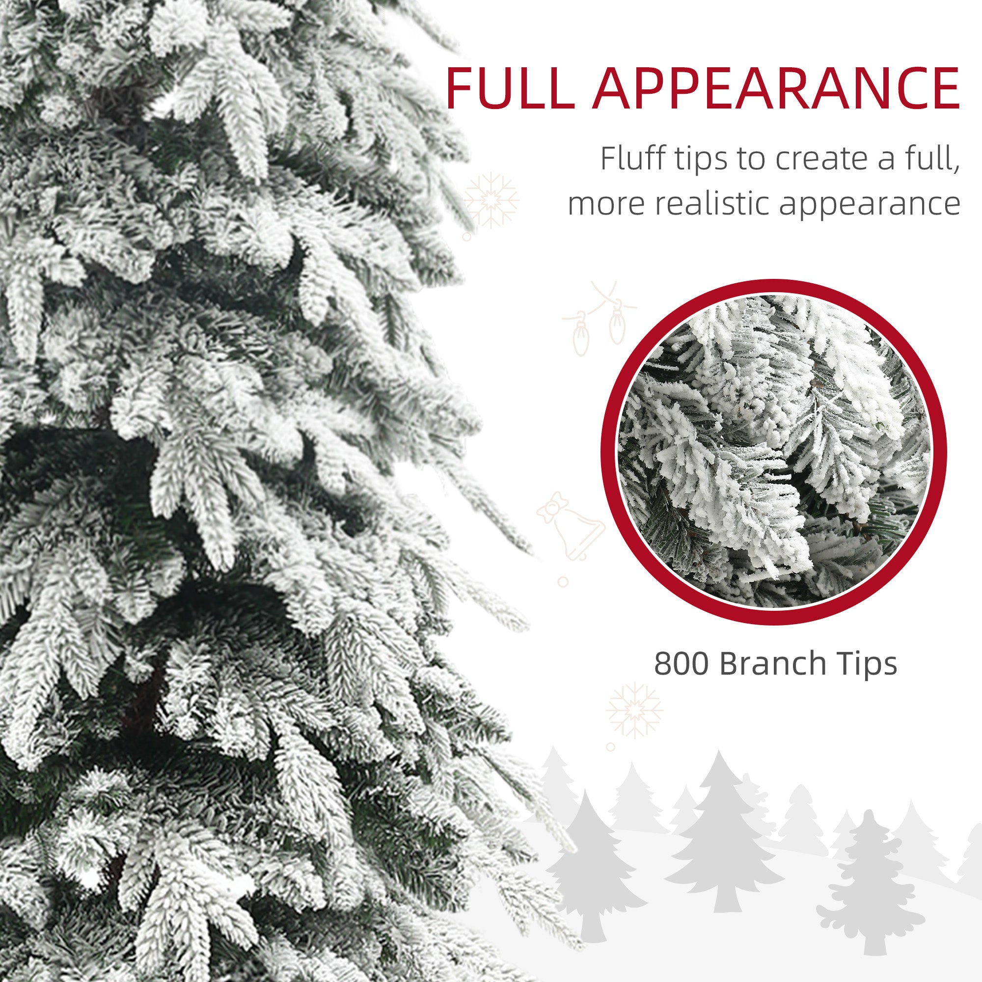7ft Pencil Artificial Christmas Tree, Snow Flocked Xmas Tree with Downswept Branches and 800 Tips, Auto Open, Steel Base, Green by HOMCOM-3